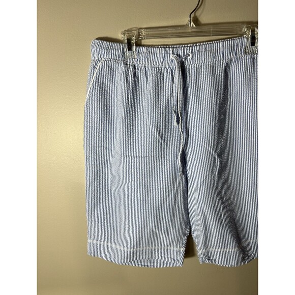 Vintage Cotton Brand Seersucker Shorts Striped Pleated Coastal Beachy Large - Picture 10 of 13